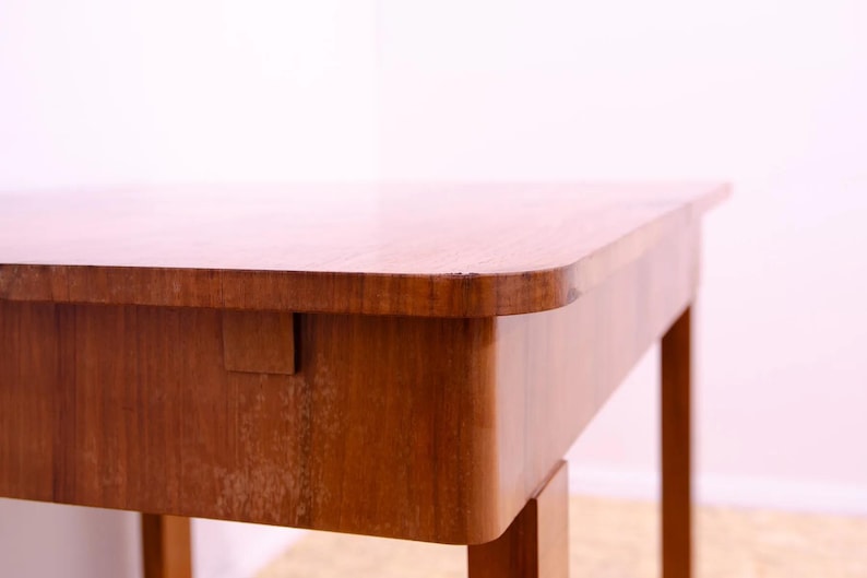 Dining Table, Art Deco Style, 1930s, Czechoslovakia, Walnut Wood, Extendable Table image 11