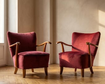 Pair of Armchairs Art Deco Upholstered 1930s Czechoslovakia