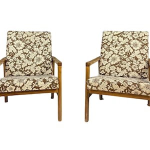Pair of Retro Armchairs with Floral Upholstery, Czechoslovakia, 1960s