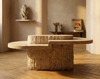 Tavolino da caffè, stile postmoderno, Mactan / Pietra fossile, Magnussen Ponte, anni '80
