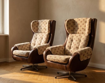 Pair of Ušák Swivel Armchairs, Mid Century Lounge Chairs 1960s, Czechoslovakia