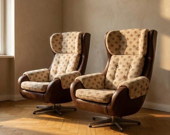 Pair of Ušák Swivel Armchairs, Mid Century Lounge Chairs 1960s, Czechoslovakia
