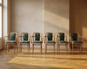 Set of 6 Armchairs A 811 by Josef Hoffmann for TON, Bent Beech, Czechoslovakia, 80 × 55 × 50 cm