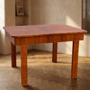 Dining Table, Art Deco Style, 1930s, Czechoslovakia, Walnut Wood, Extendable Table image 1