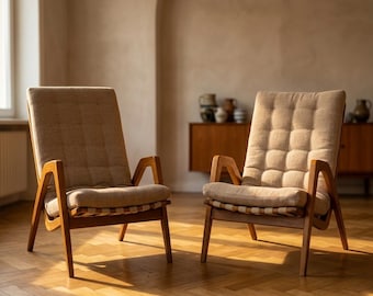 Pair of Armchairs Mid Century Jan Vaněk Restored Upholstered 1940s Czechoslovakia