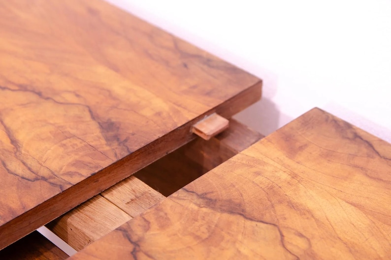 Dining Table, Art Deco Style, 1930s, Czechoslovakia, Walnut Wood, Extendable Table image 15