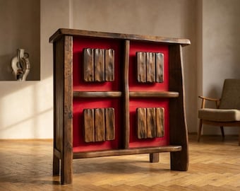 Mid-Century Brutalist Backlit Bar Cabinet, Solid Wood, 1970s, Scandinavian Style