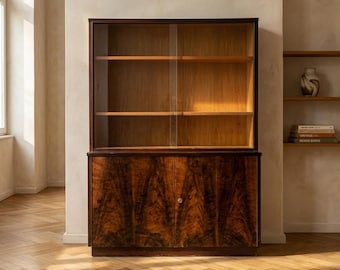 Mid-Century Modern Bookcase by Setona, Vintage Wooden Shelving Storage Cabinet, 1950s Czechoslovakia