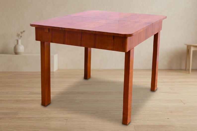 Dining Table, Art Deco Style, 1930s, Czechoslovakia, Walnut Wood, Extendable Table image 4