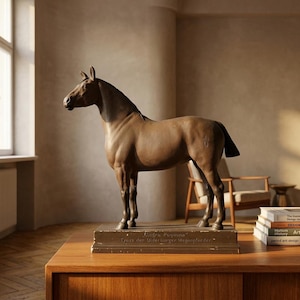 マックス・ランズベルク作、オルデンブルク種重種馬の模型、1900年代ドイツ、アンティークの科学的馬学研究彫刻