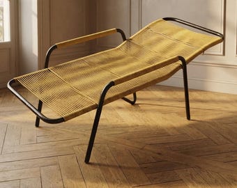 Vintage Yellow Cord Lounge Chair, Tubular Metal, 1970s, 42 x 56 x 120 cm