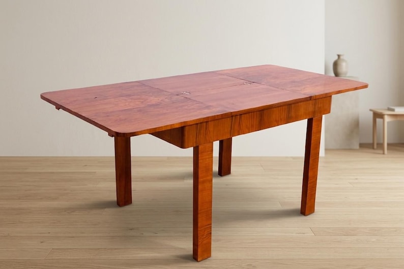 Dining Table, Art Deco Style, 1930s, Czechoslovakia, Walnut Wood, Extendable Table image 7