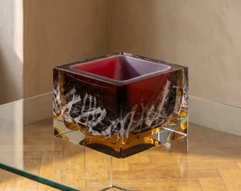 Fused Glass Vase by Pavel Hlava, Small Mid-Century Art Glass Sculpture, 1970s, Czechoslovakia