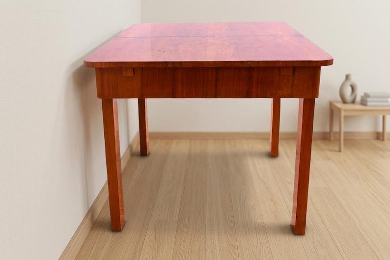 Dining Table, Art Deco Style, 1930s, Czechoslovakia, Walnut Wood, Extendable Table image 6