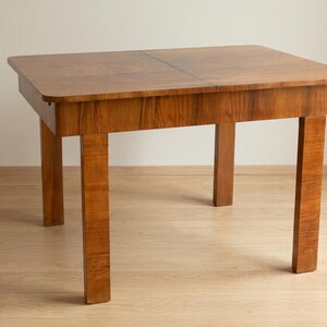 Dining Table, Art Deco Style, 1930s, Czechoslovakia, Walnut Wood, Extendable Table image 2