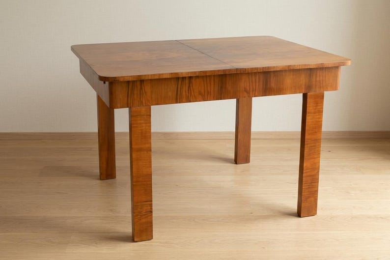 Dining Table, Art Deco Style, 1930s, Czechoslovakia, Walnut Wood, Extendable Table image 2