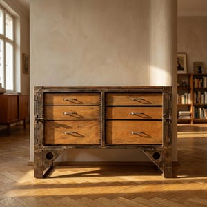 Industrielle Kommode aus Metall, Vintage Werkstattschrank, 1950er Jahre