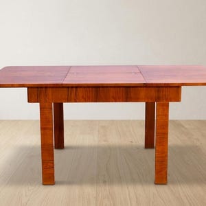 Dining Table, Art Deco Style, 1930s, Czechoslovakia, Walnut Wood, Extendable Table image 3