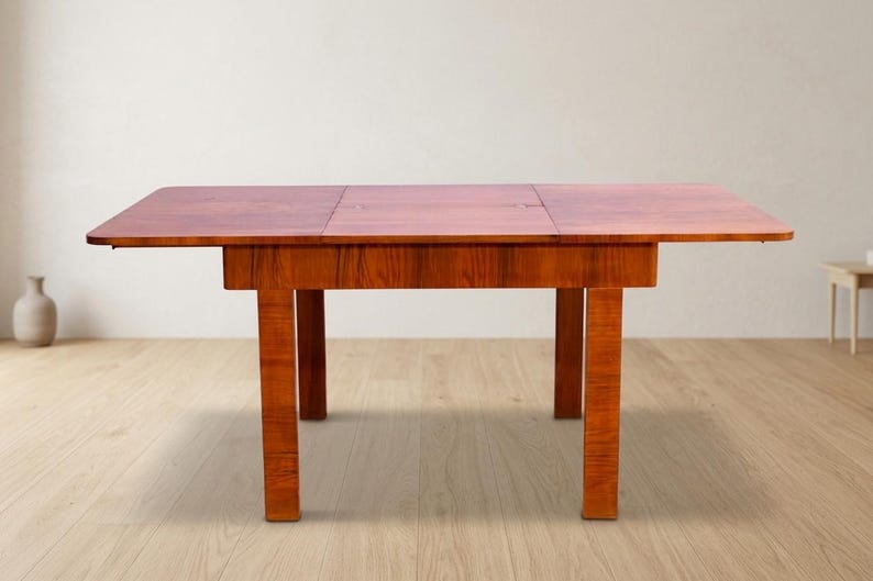 Dining Table, Art Deco Style, 1930s, Czechoslovakia, Walnut Wood, Extendable Table image 3