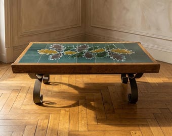 Coffee Table, Mid Century Modern, Tile Top, 1970s, Europe, Wooden Base