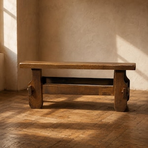 Table basse brutaliste en chêne massif, années 1970