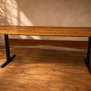Vintage Rectangular Coffee Table with Wooden Top and Black Metal Base, 1960s