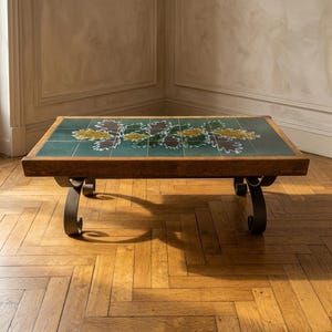 Coffee Table, Mid Century Modern, Tile Top, 1970s, Europe, Wooden Base