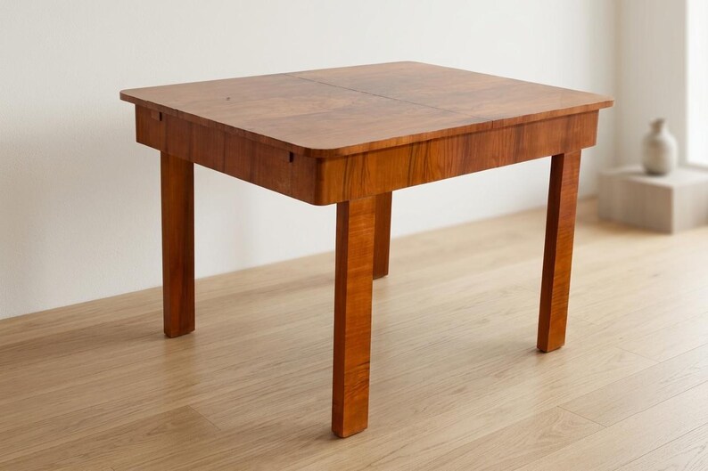 Dining Table, Art Deco Style, 1930s, Czechoslovakia, Walnut Wood, Extendable Table image 8