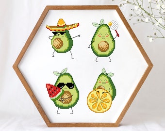 Avocado - cross stitch pattern PDF, modern counted cross stitch, Beginner DIY Needlework Chart, kitchen wall decor. Digital Format PDF