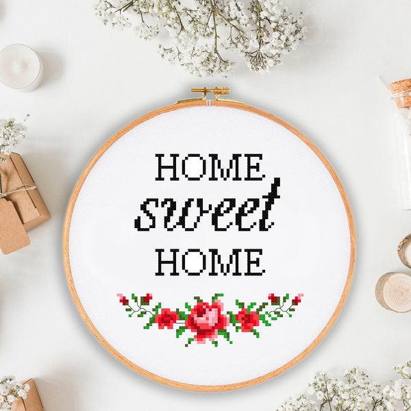 Home Sweet Home cross stitch pattern PDF, Home Sweet Home embroidery, modern quote cross stitch pattern. Housewarming Gift. Digital file PDF