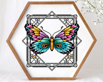 Butterfly Cross Stitch Pattern, counted cross stitch chart, boho wall decor, Perfect gift. Digital Format PDF