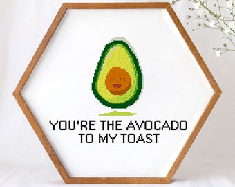 You're the avocado to my toast - modern cross stitch pattern PDF, easy x stitch chart, funny quote, boho wall decor art. Digital file PDF