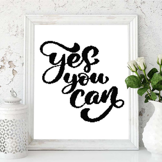 YES YOU CAN - motivational cross stitch pattern pdf, quote simple cross stitch chart, poster boho wall decor. Digital file pdf
