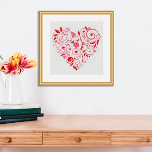 Heart modern cross stitch pattern PDF, flower heart LOVE xstitch, Valentine's Day gift boho wall decor art digital format PDF image 4