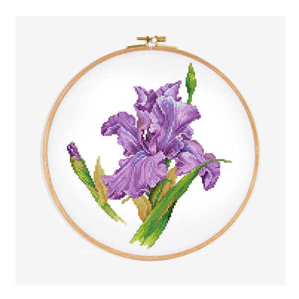 Iris Flower - counted cross stitch pattern, modern x stitch design boho wall decor instant download. Digital Format - PDF
