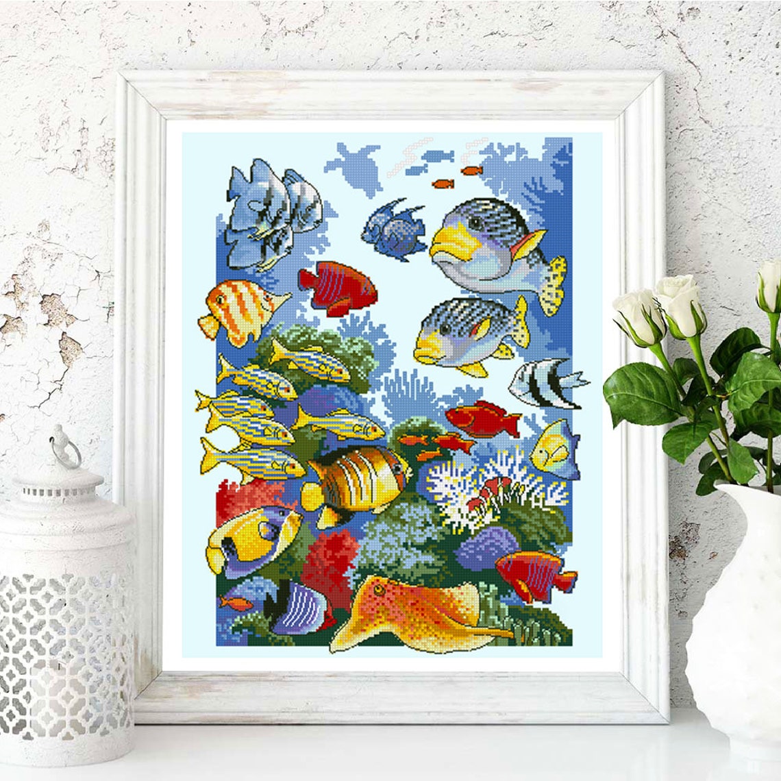 Ocean Life Counted Cross Stitch Pattern fish sea underwater Etsy