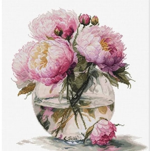 Peonies - Cross Stitch KIT, floral modern cross stitch pattern needlework kit. Perfect gift for Her