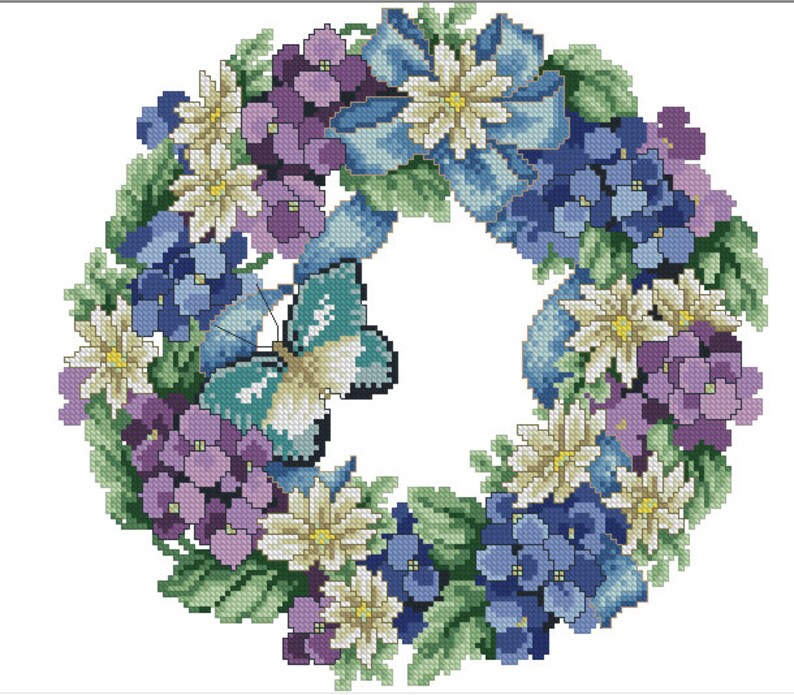 Download Flower Wreath modern counted cross stitch pattern ...