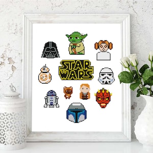 Padrão de ponto cruz Star Wars PDF / gráfico de ponto cruz Darth Vader. Bordado Star Wars. Darth Vader, Jedi, Mestre Yoda, StormTrooper.