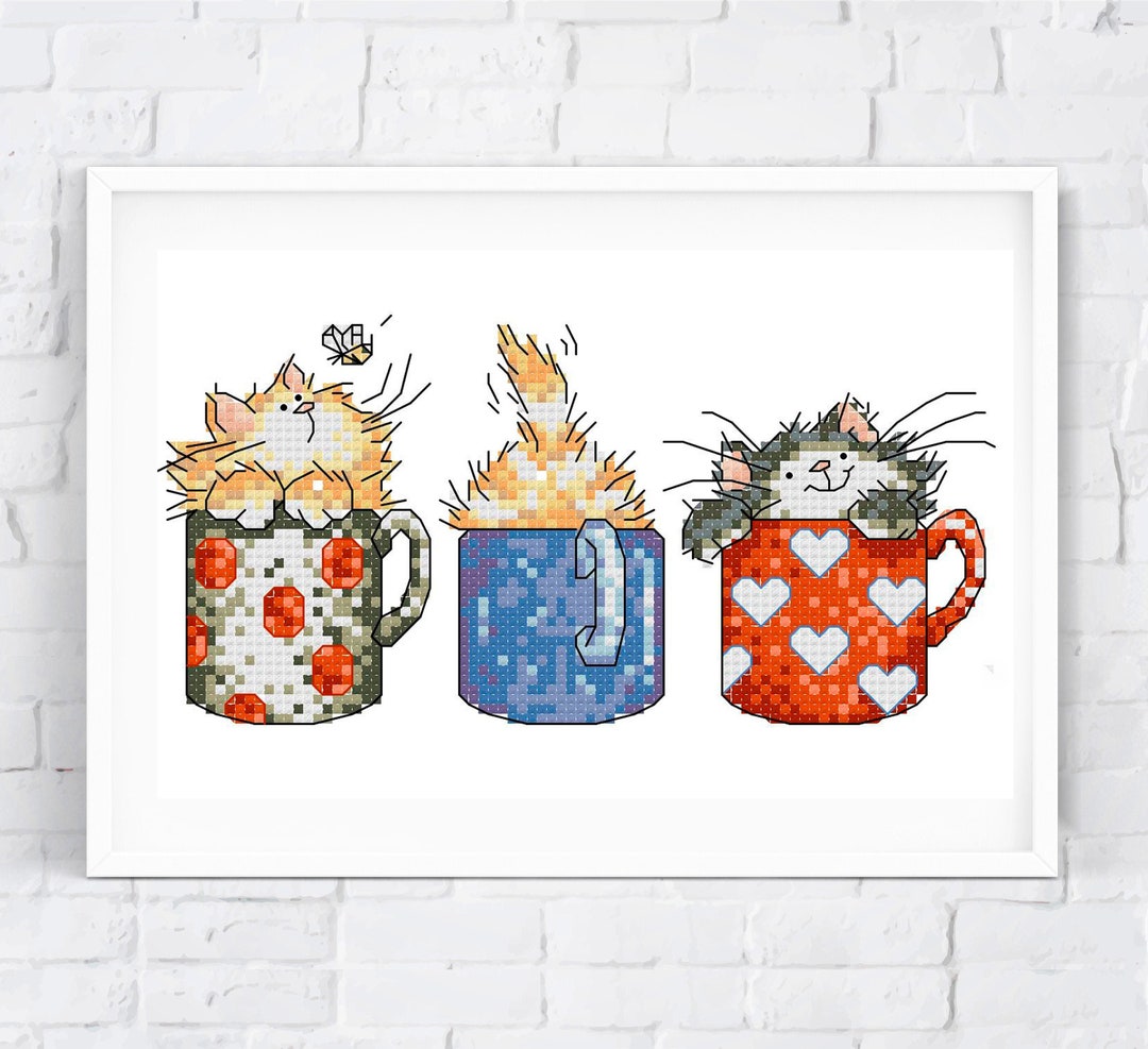 Three Cats - Modern Cross Stitch Pattern PDF, Funny Cat Cross Stitch ...