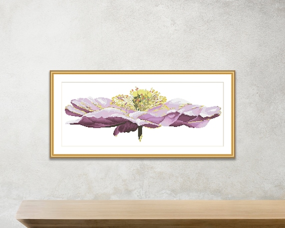 Big Flower - cross stitch pattern PDF, boho wall decor art, diy, purple pink flower modern cross stitch chart. Digital Format PDF