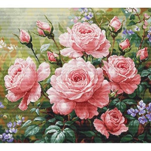 Rosas - KIT de punto de cruz, kit de bordado con patrón floral moderno. Regalo perfecto para ella.
