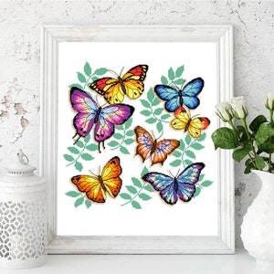 Butterflies Modern Cross Stitch Pattern - counted cross stitch chart, boho wall decor, Perfect gift. Digital Format PDF
