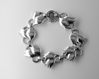 Vintage Jørgen Jensen Pewter Bracelet, Art Glass Cabochons, Danish
