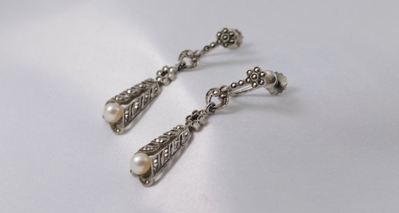 Theodor Fahrner, Sterling Silver Marcasite Pearl … - image 1