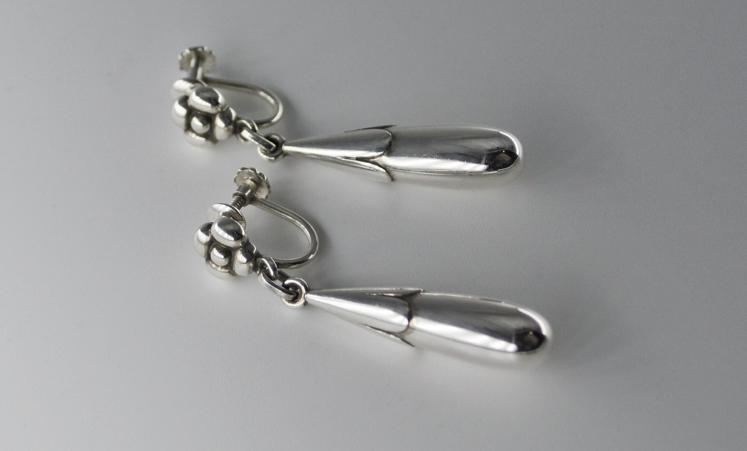 Boucles D’oreille Clip Georg Jensen – Argent Sterling – Style Art Nouveau – Occasion