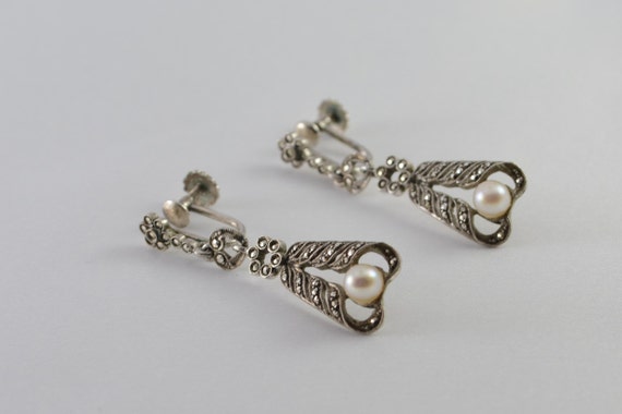Theodor Fahrner, Sterling Silver Marcasite Pearl … - image 2