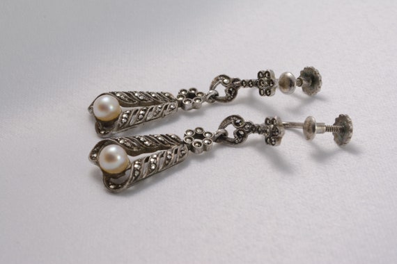 Theodor Fahrner, Sterling Silver Marcasite Pearl … - image 3