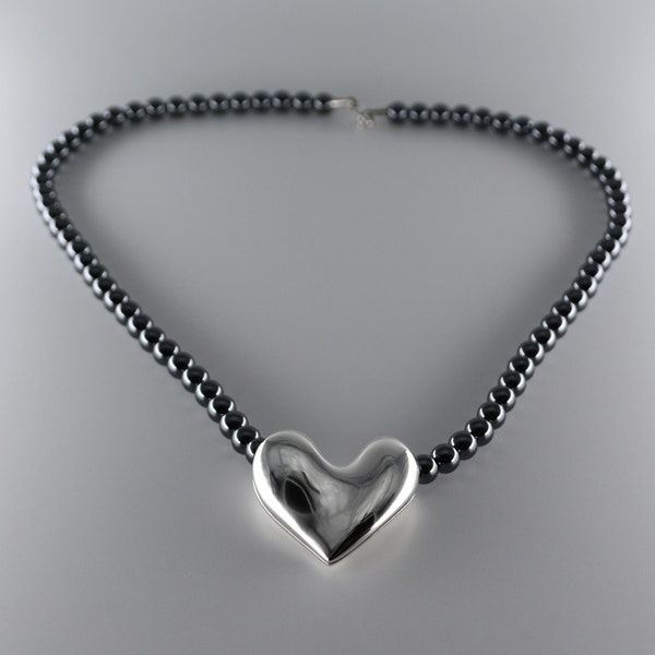 Georg Jensen, Large Heart Hematite Beads Necklace, No 247B, Denmark