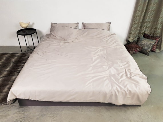 Satin Duvet Cover Warm Grey Color Natural Cotton Fabric Etsy